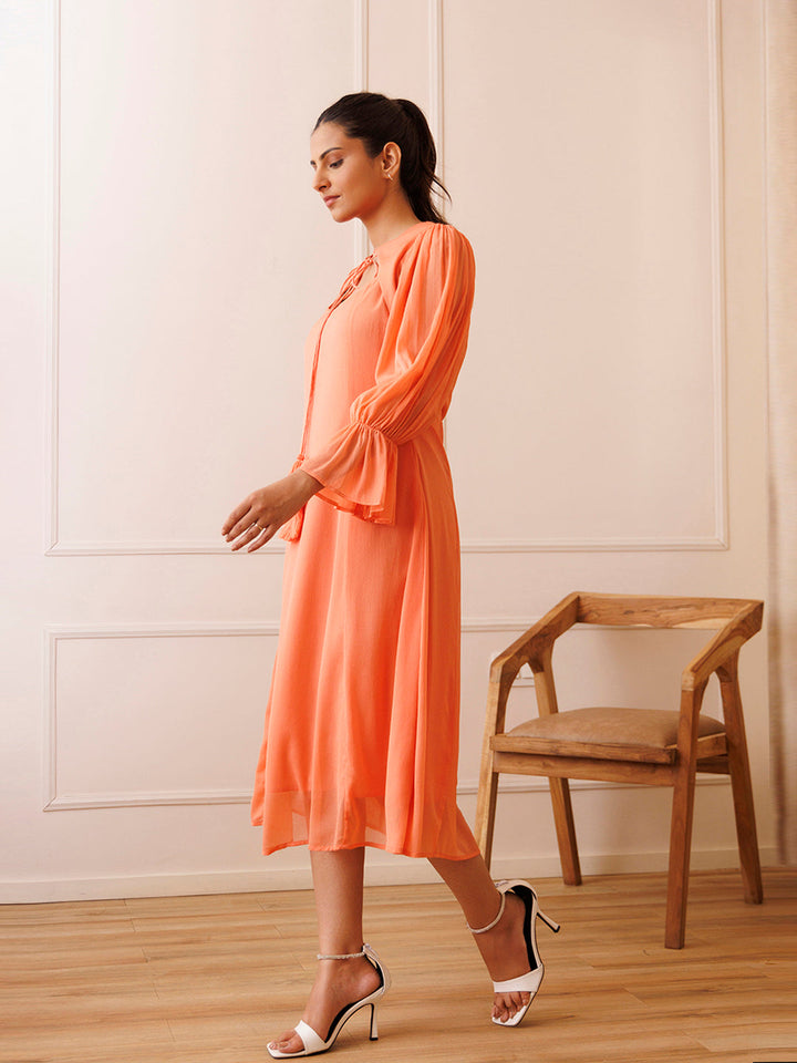 Heather Peach Orange Chiffon Dress by ragavi