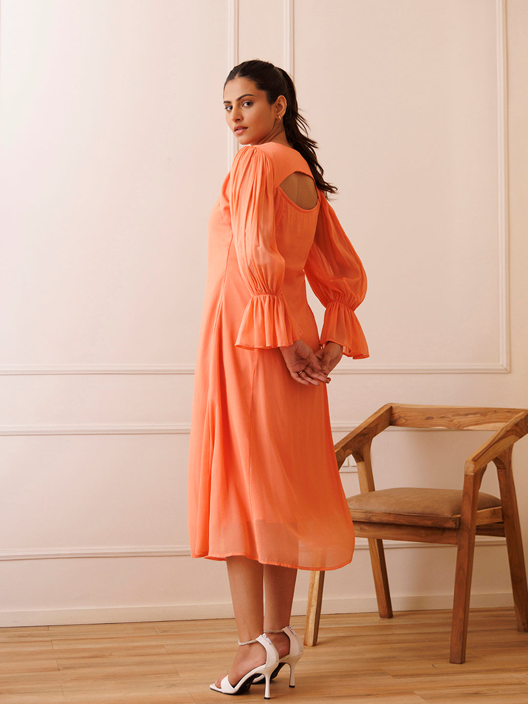 Heather Peach Orange Chiffon Dress by ragavi