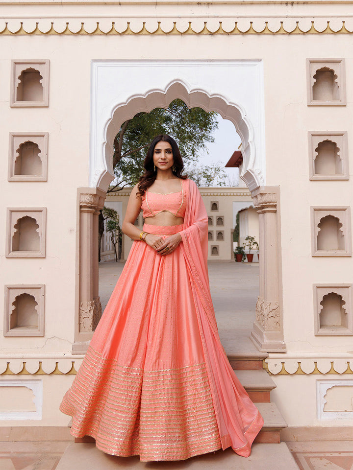 Burnt Coral Lehenga Set BY RAGAVI