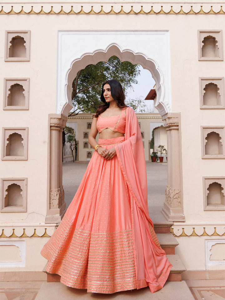 Burnt Coral Lehenga Set BY RAGAVI