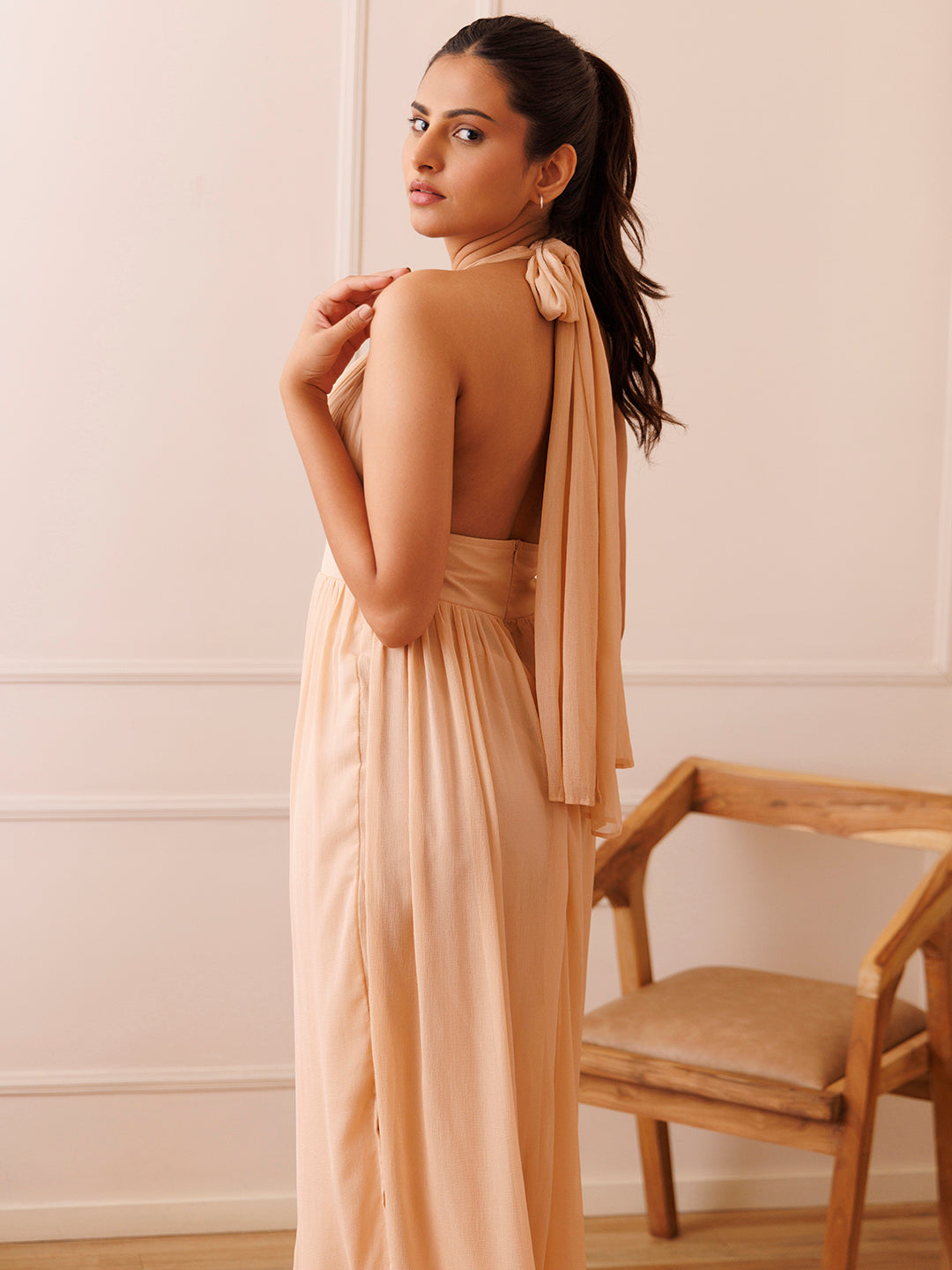 Country Home Nude Chiffon Dress by ragavi