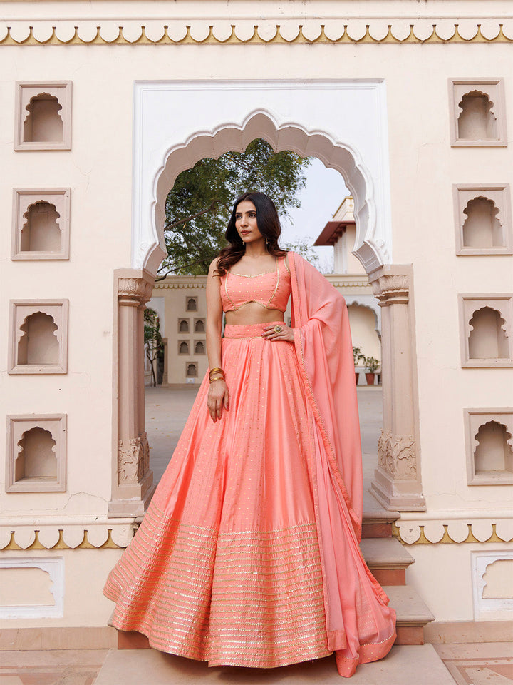 Burnt Coral Lehenga Set BY RAGAVI