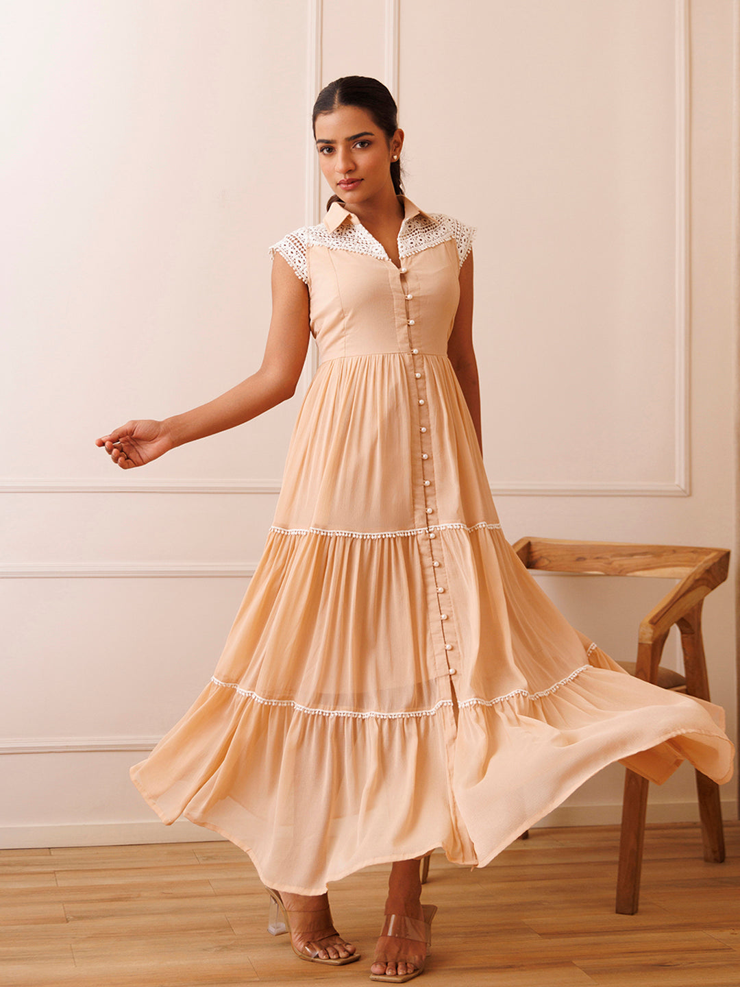 Mini Gerbera Nude Chiffon Dress by ragavi