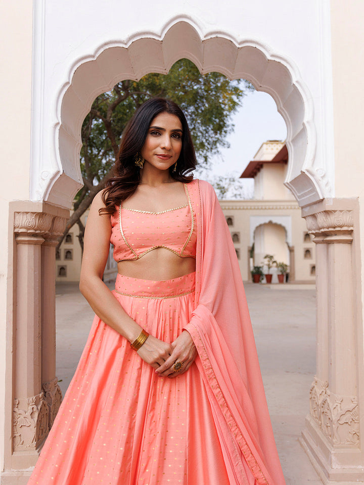 Burnt Coral Lehenga Set BY RAGAVI