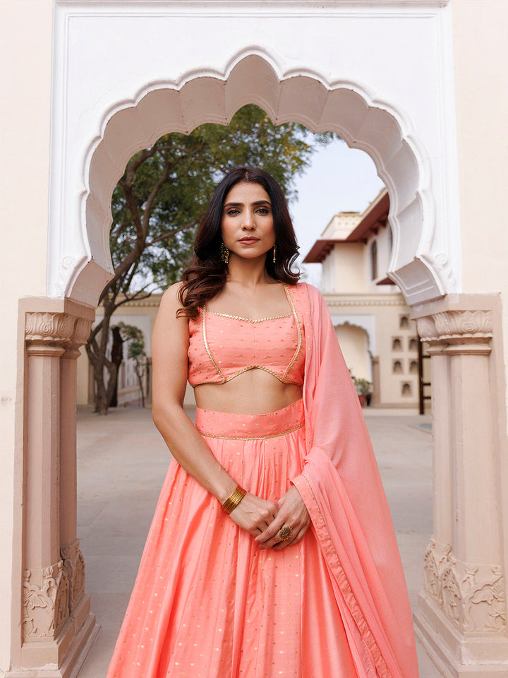 Burnt Coral Lehenga Set BY RAGAVI