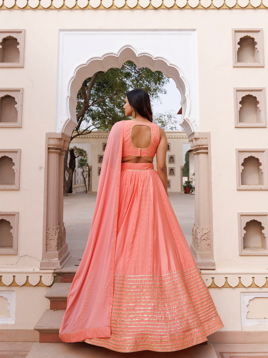 Burnt Coral Lehenga Set BY RAGAVI