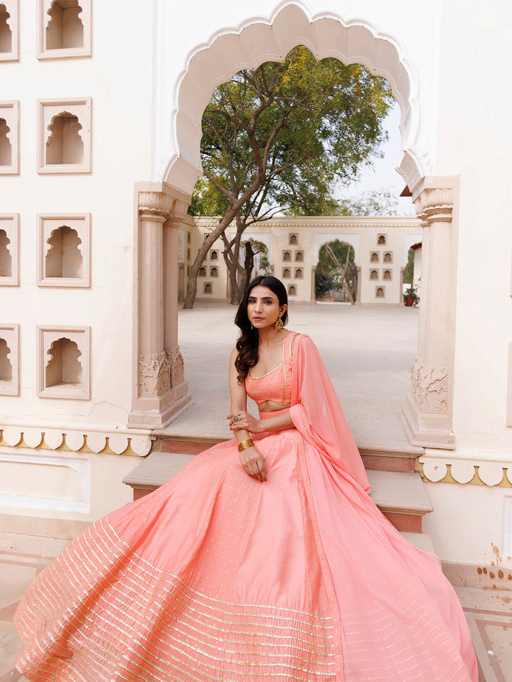 Burnt Coral Lehenga Set BY RAGAVI