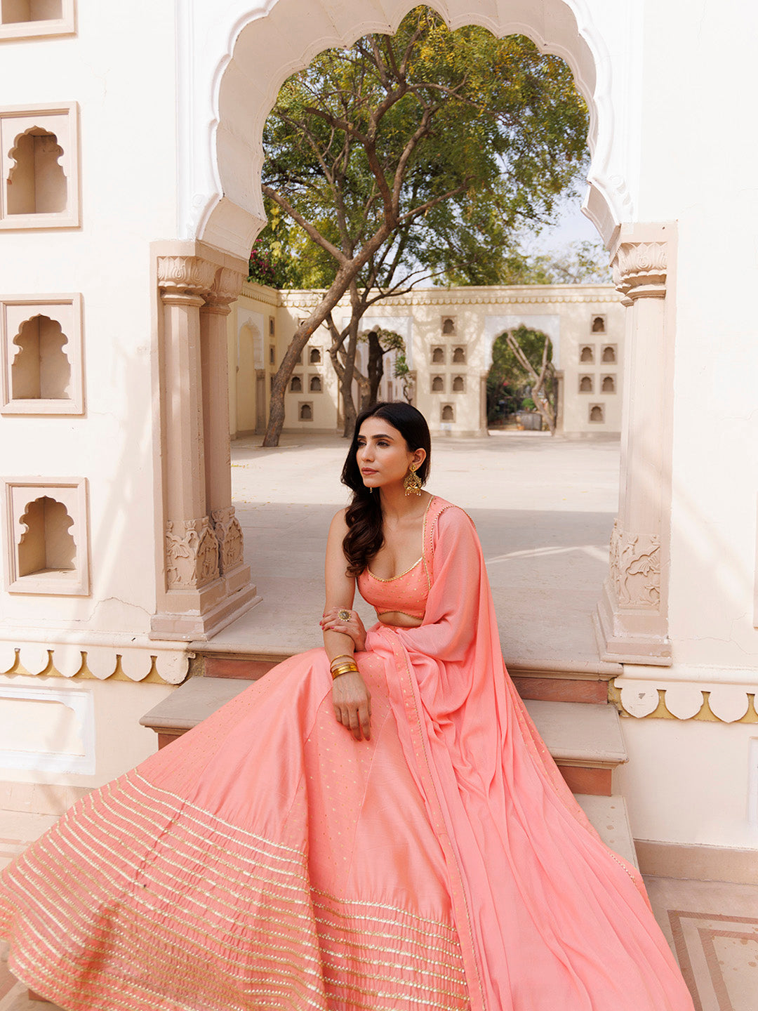 Burnt Coral Lehenga Set BY RAGAVI