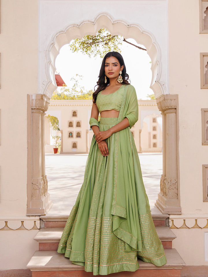 Arcadian Green Silk Lehenga Set BY RAGAVI