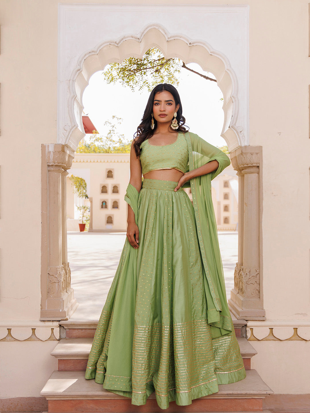 Arcadian Green Silk Lehenga Set BY RAGAVI