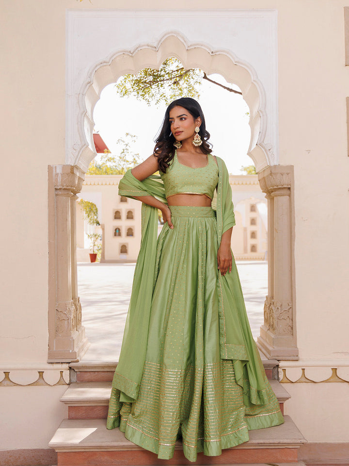 Arcadian Green Silk Lehenga Set BY RAGAVI