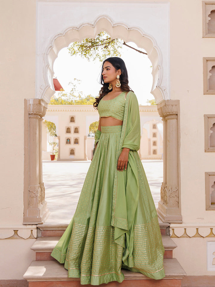 Arcadian Green Silk Lehenga Set BY RAGAVI