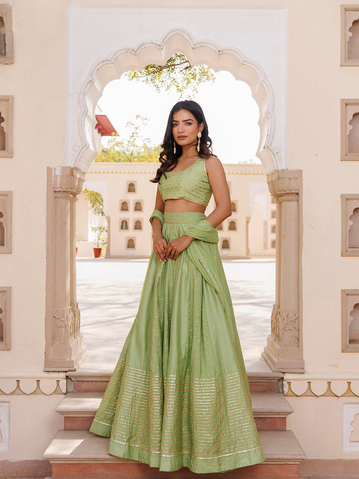 Arcadian Green Silk Lehenga Set BY RAGAVI