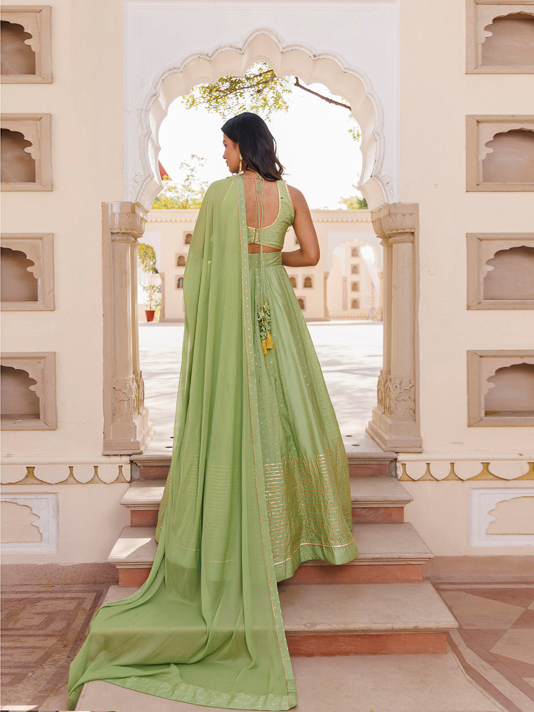 Arcadian Green Silk Lehenga Set BY RAGAVI