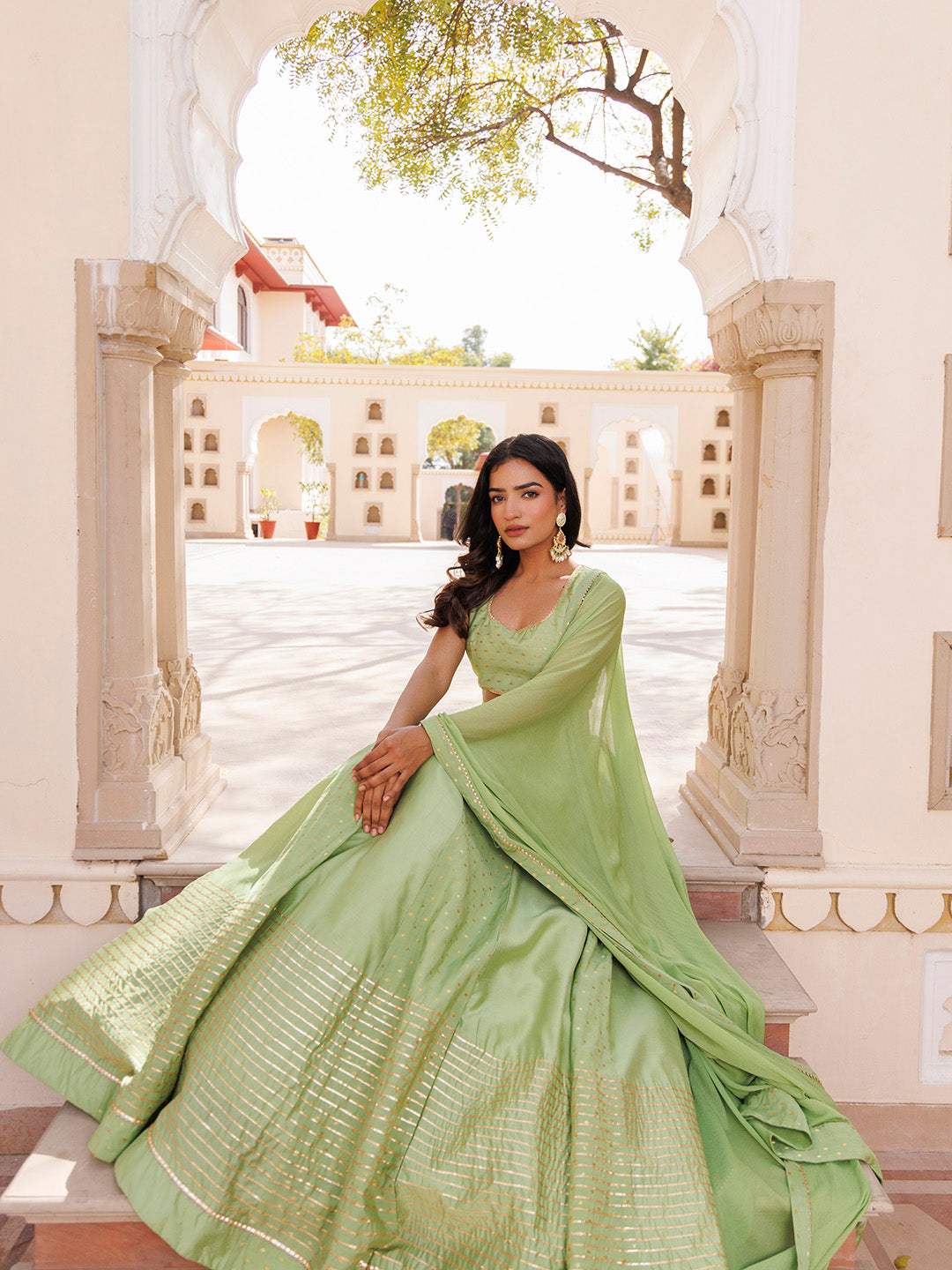 Arcadian Green Silk Lehenga Set BY RAGAVI