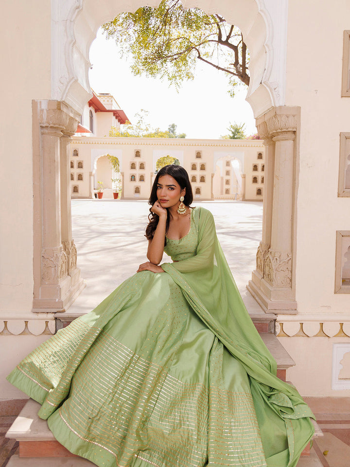 Arcadian Green Silk Lehenga Set BY RAGAVI