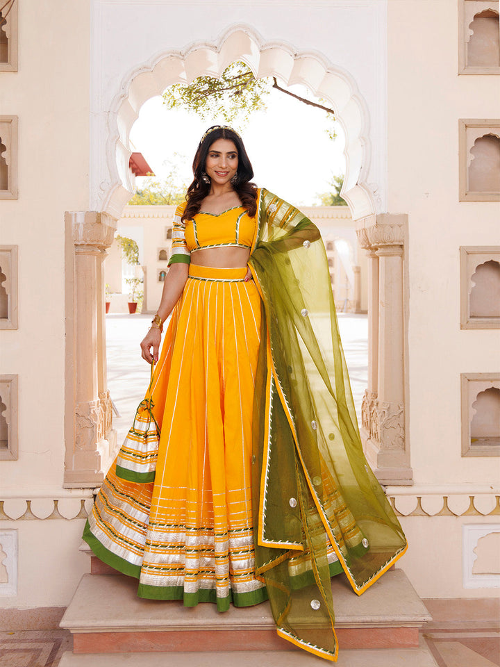 Lemon Chrome Yellow Lehenga Set BY RAGAVI