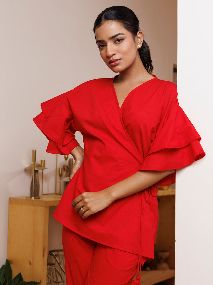 Scarlet Bee Balm Red Cotton Co- Ord Set by ragavi