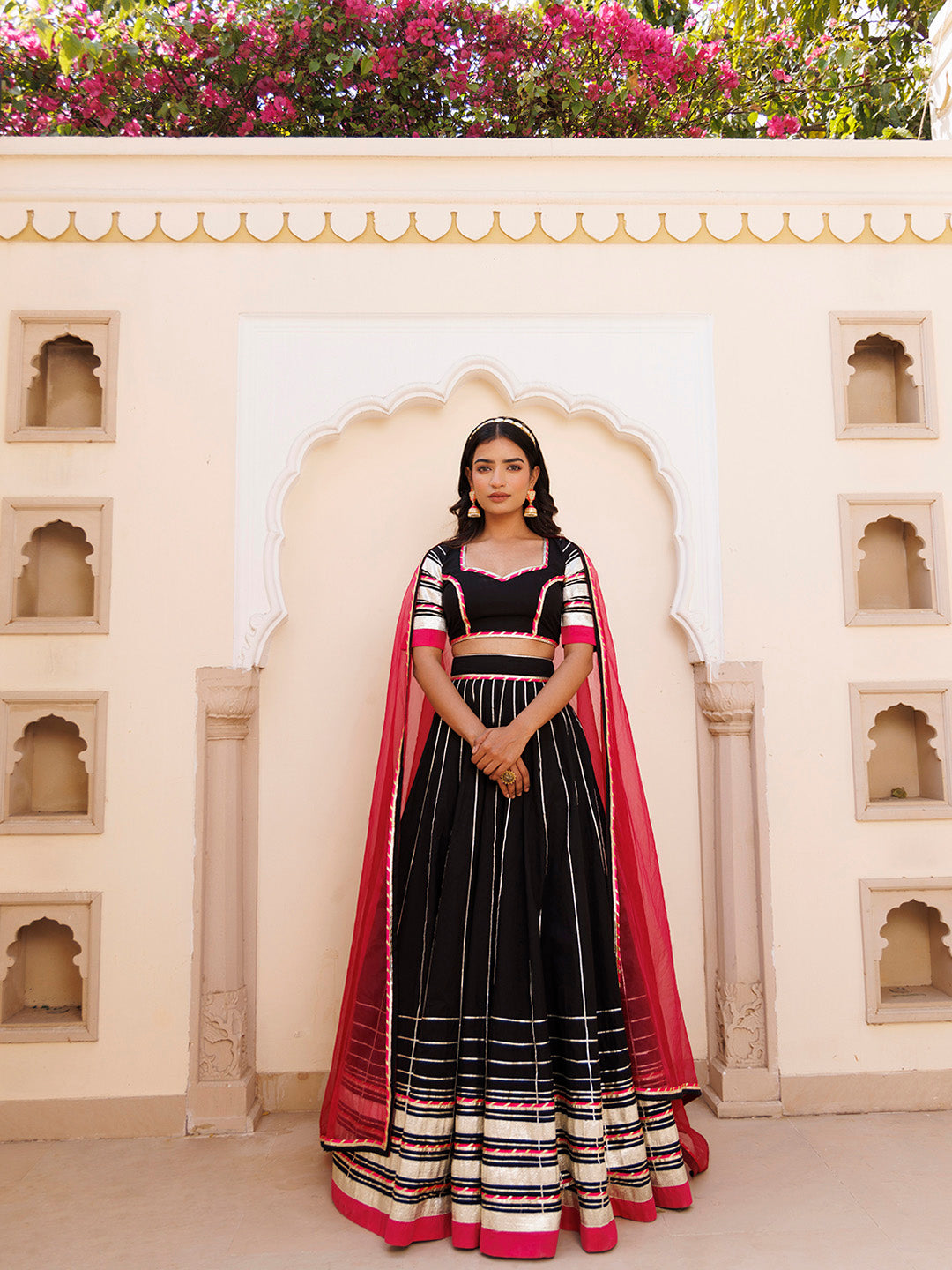 Blackened Pearl and Pink Cotton Lehenga Set BY RAGAVI