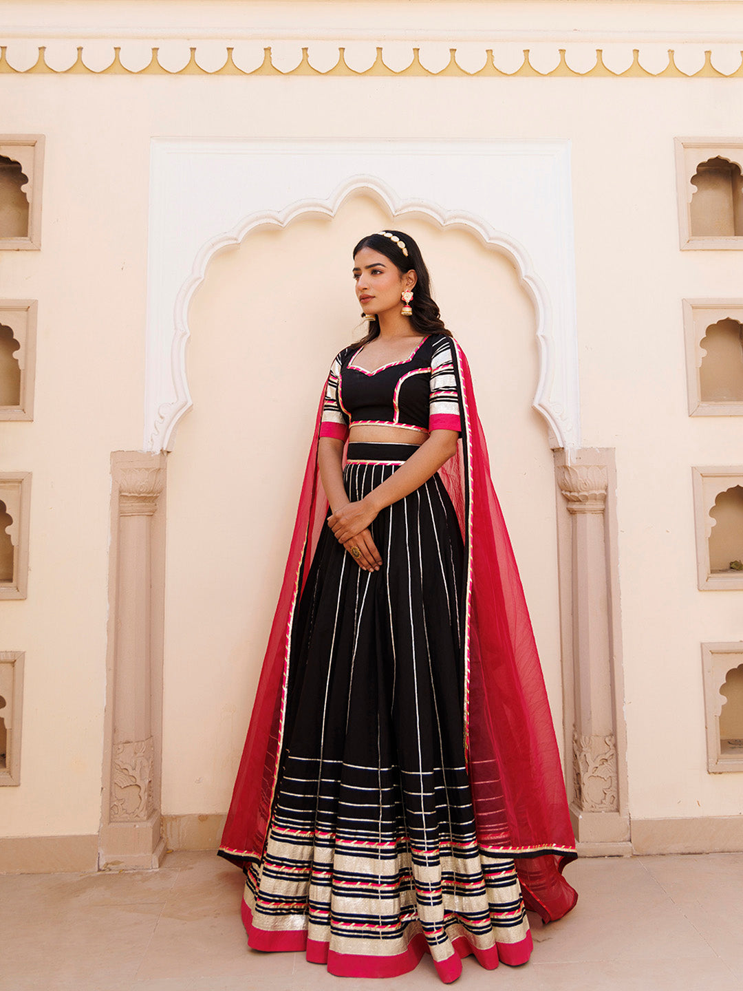 Blackened Pearl and Pink Cotton Lehenga Set BY RAGAVI