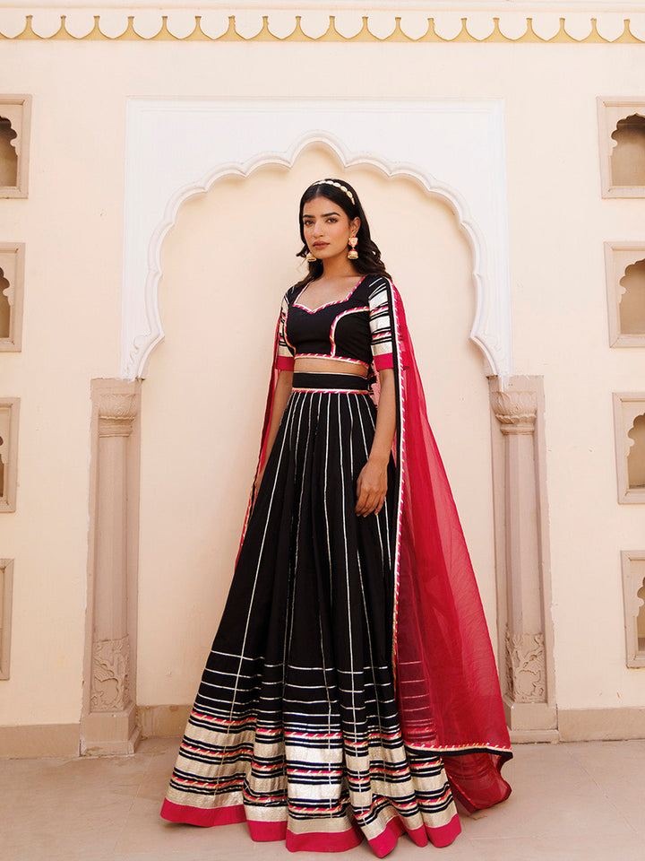 Blackened Pearl and Pink Cotton Lehenga Set BY RAGAVI