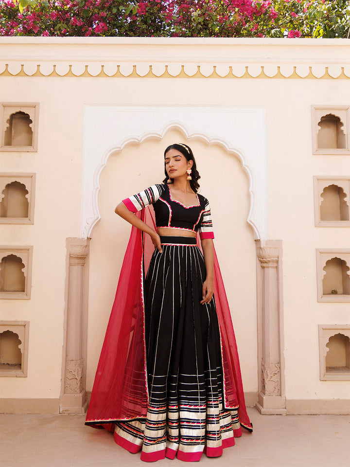 Blackened Pearl and Pink Cotton Lehenga Set BY RAGAVI