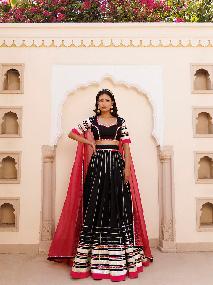 Blackened Pearl and Pink Cotton Lehenga Set BY RAGAVI