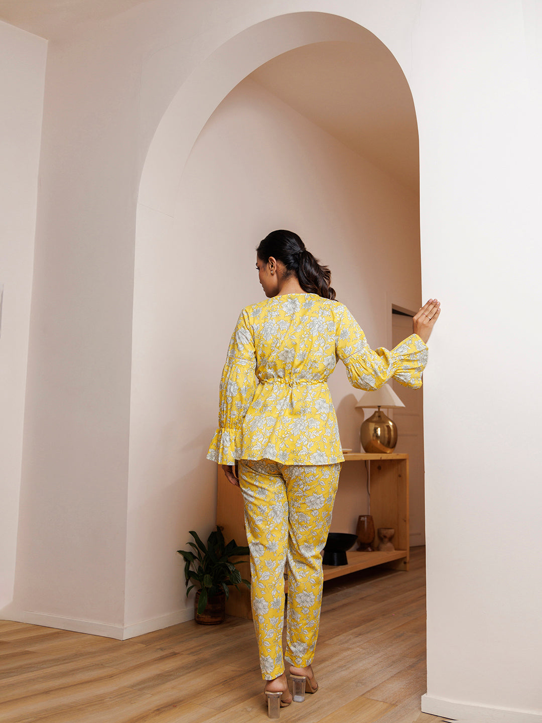 Blooming Yellow Cotton Printed Co- Ord Set by ragavi