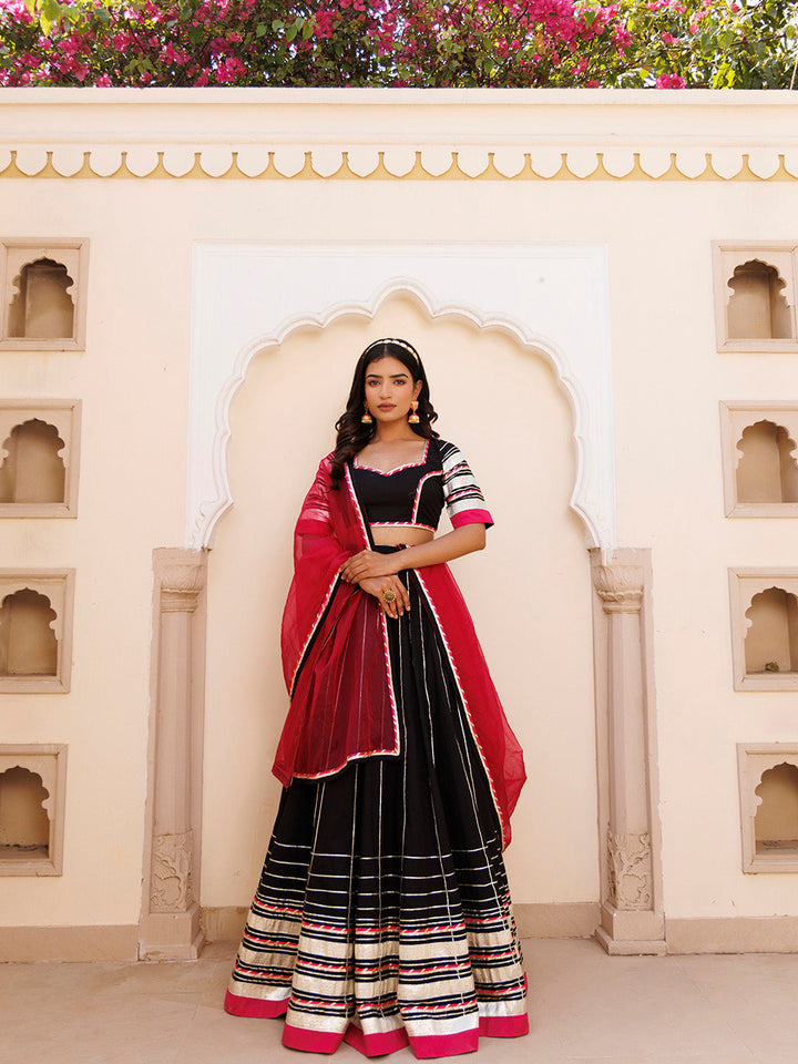 Blackened Pearl and Pink Cotton Lehenga Set BY RAGAVI