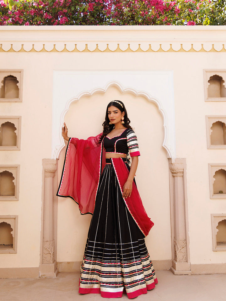 Blackened Pearl and Pink Cotton Lehenga Set BY RAGAVI