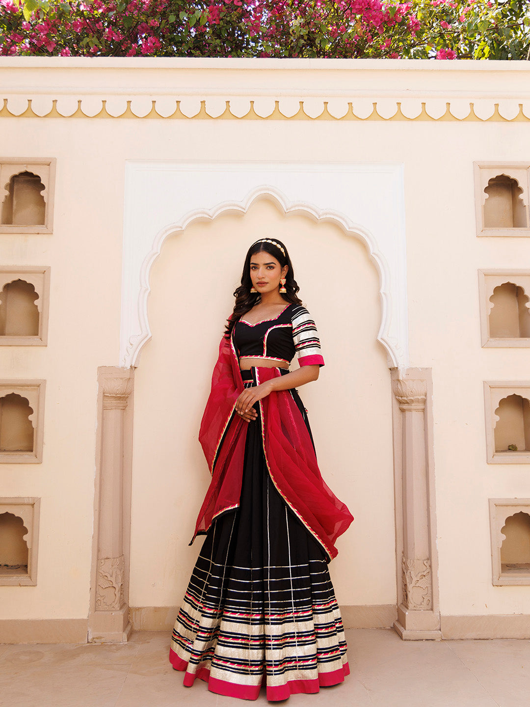 Blackened Pearl and Pink Cotton Lehenga Set BY RAGAVI