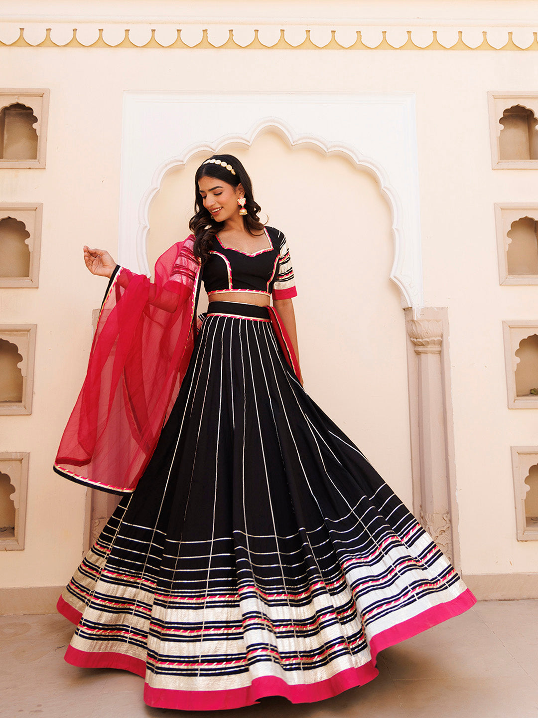 Blackened Pearl and Pink Cotton Lehenga Set BY RAGAVI