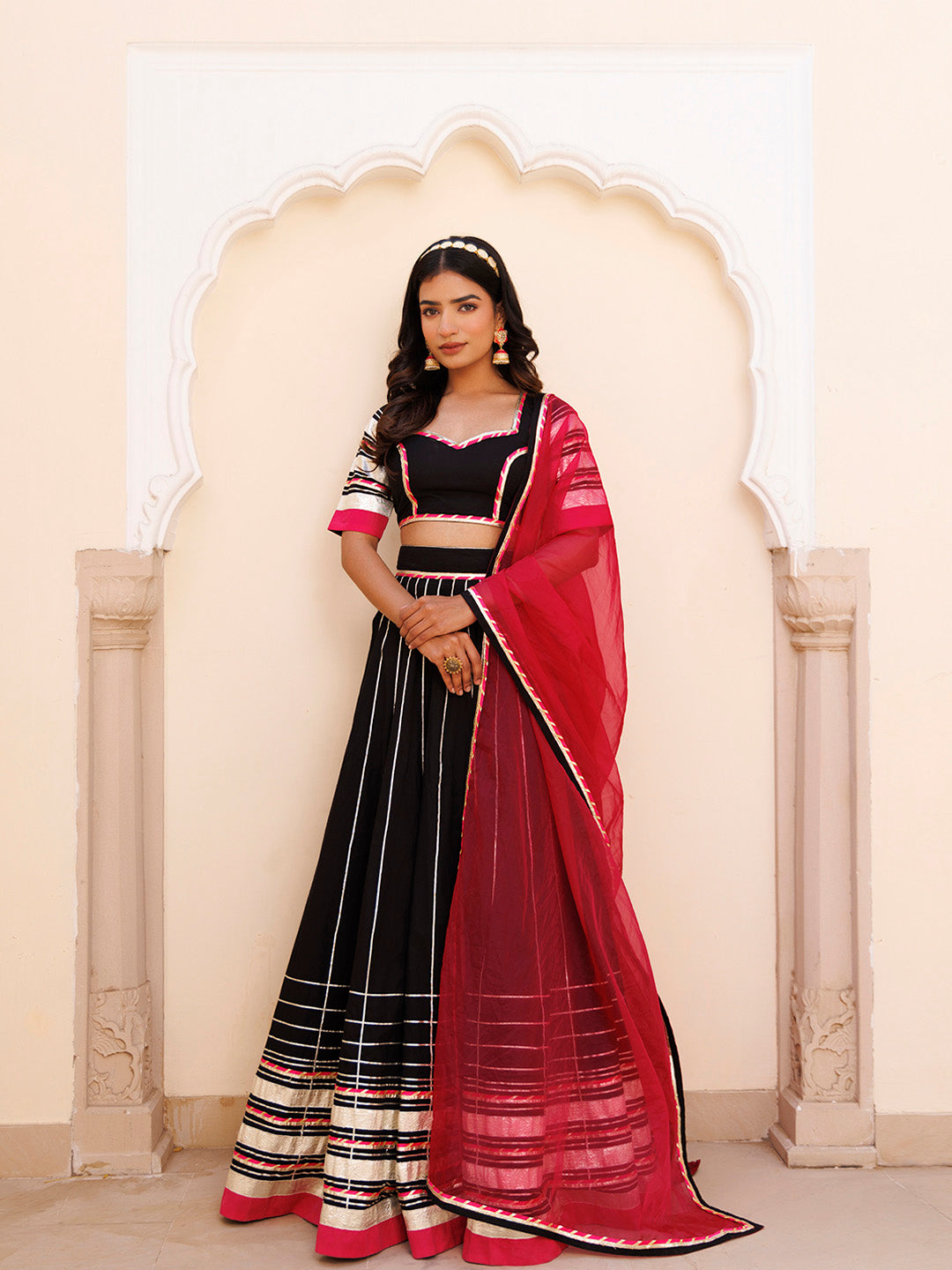 Blackened Pearl and Pink Cotton Lehenga Set BY RAGAVI