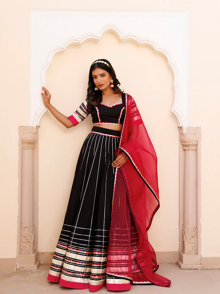 Blackened Pearl and Pink Cotton Lehenga Set BY RAGAVI