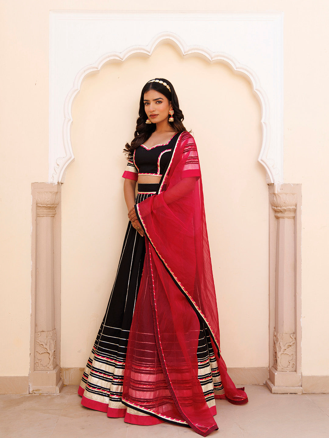 Blackened Pearl and Pink Cotton Lehenga Set BY RAGAVI