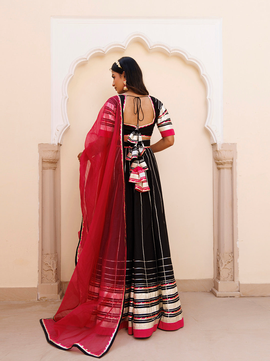 Blackened Pearl and Pink Cotton Lehenga Set BY RAGAVI