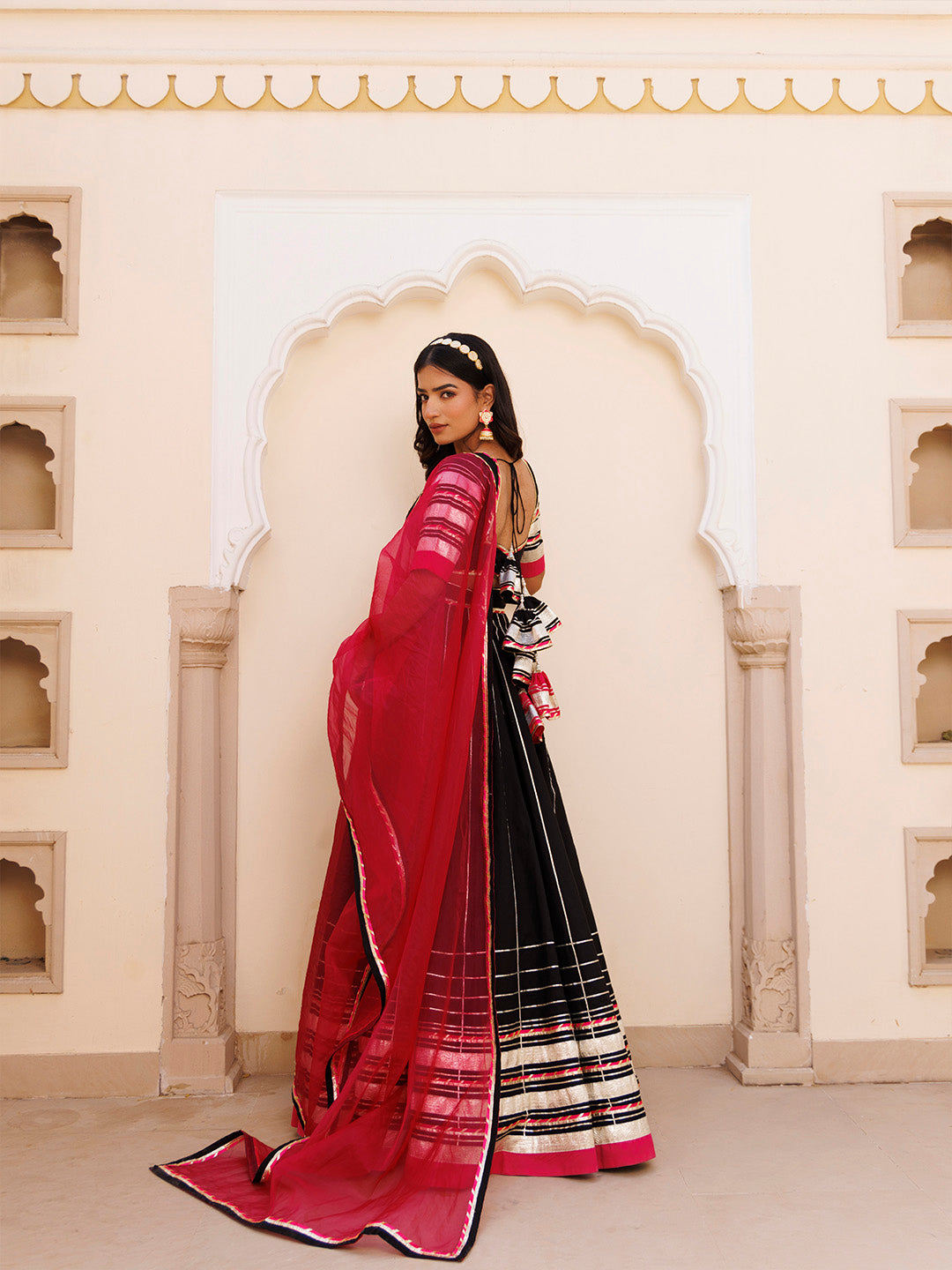 Blackened Pearl and Pink Cotton Lehenga Set BY RAGAVI