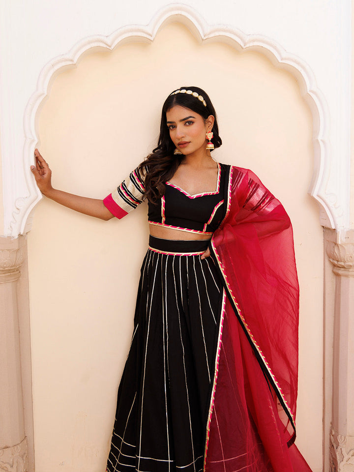 Blackened Pearl and Pink Cotton Lehenga Set BY RAGAVI