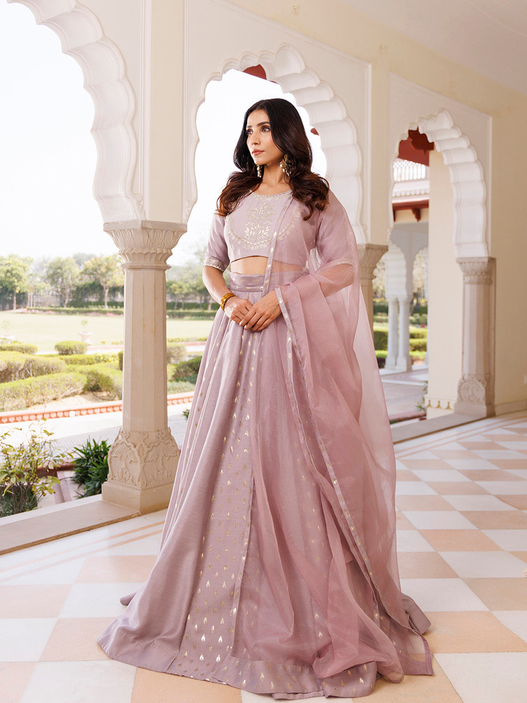 Deauville Mauve Purple Chanderi Lehenga set BY RAGAVI