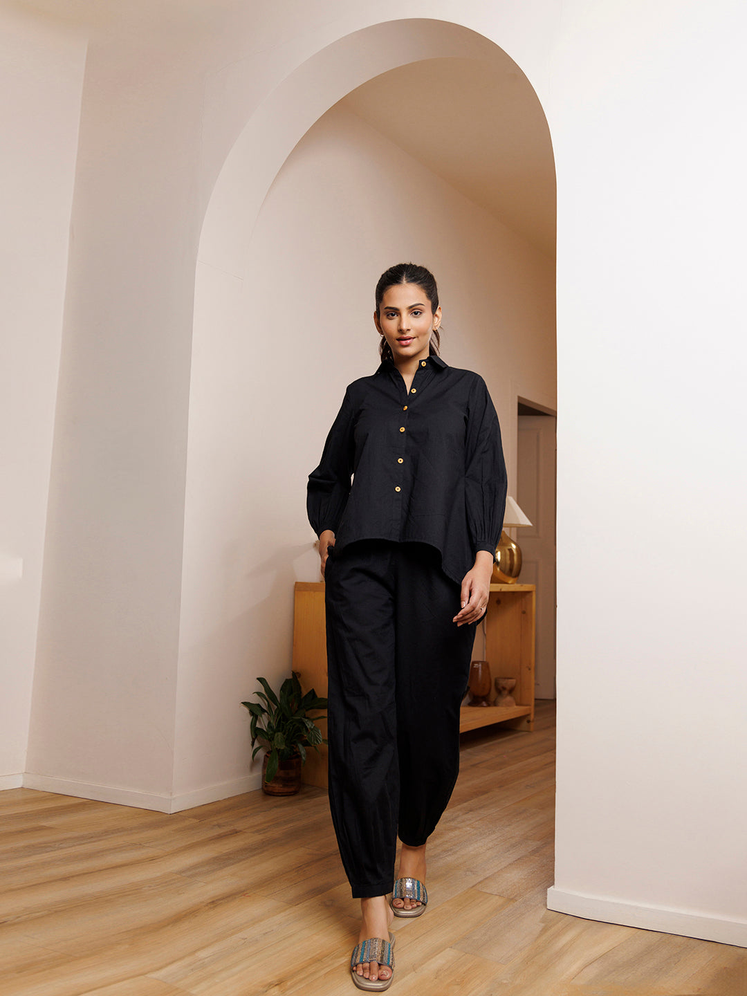 Viola Black Cotton Co- Ord Set  - By Ragavi - qivii