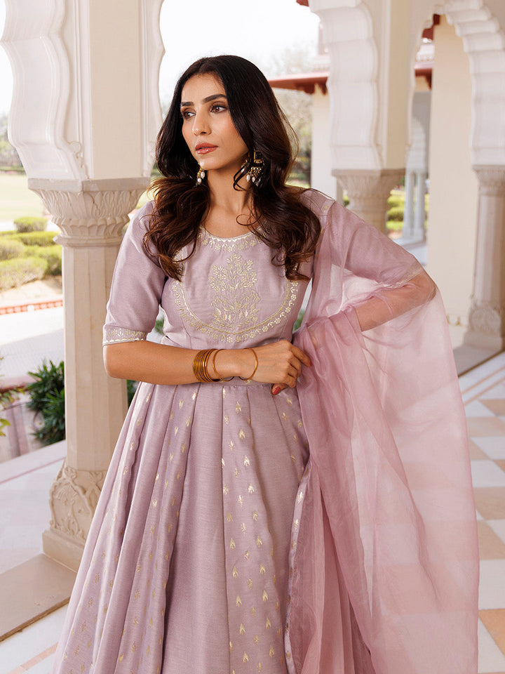 Deauville Mauve Purple Chanderi Lehenga set BY RAGAVI