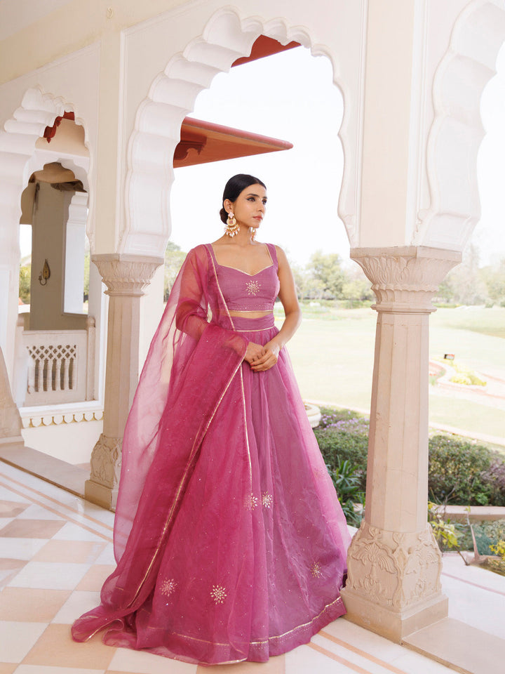 Bejewelled Purple Mukaish Work Lehenga Set BY RAGAVI