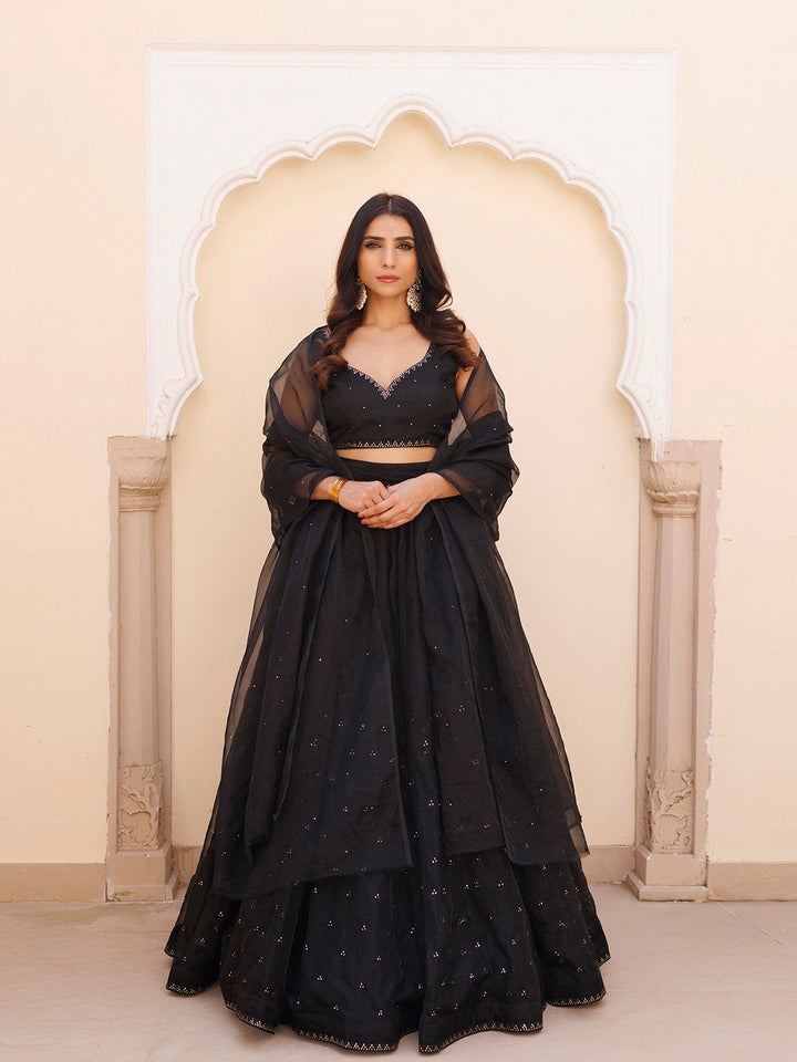 Diamente Black Organza Lehenga Set BY RAGAVI