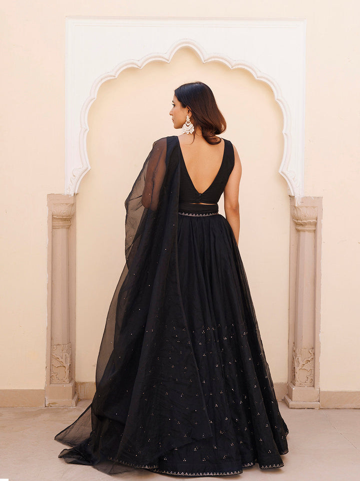 Diamente Black Organza Lehenga Set BY RAGAVI