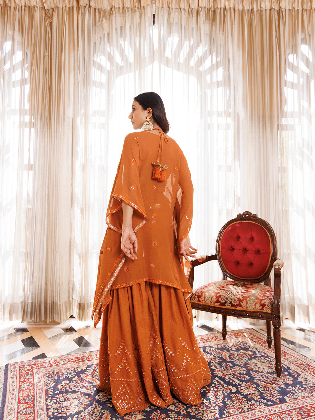 Rustic Brown Cotton Embroidered Garara Set BY RAGAVI