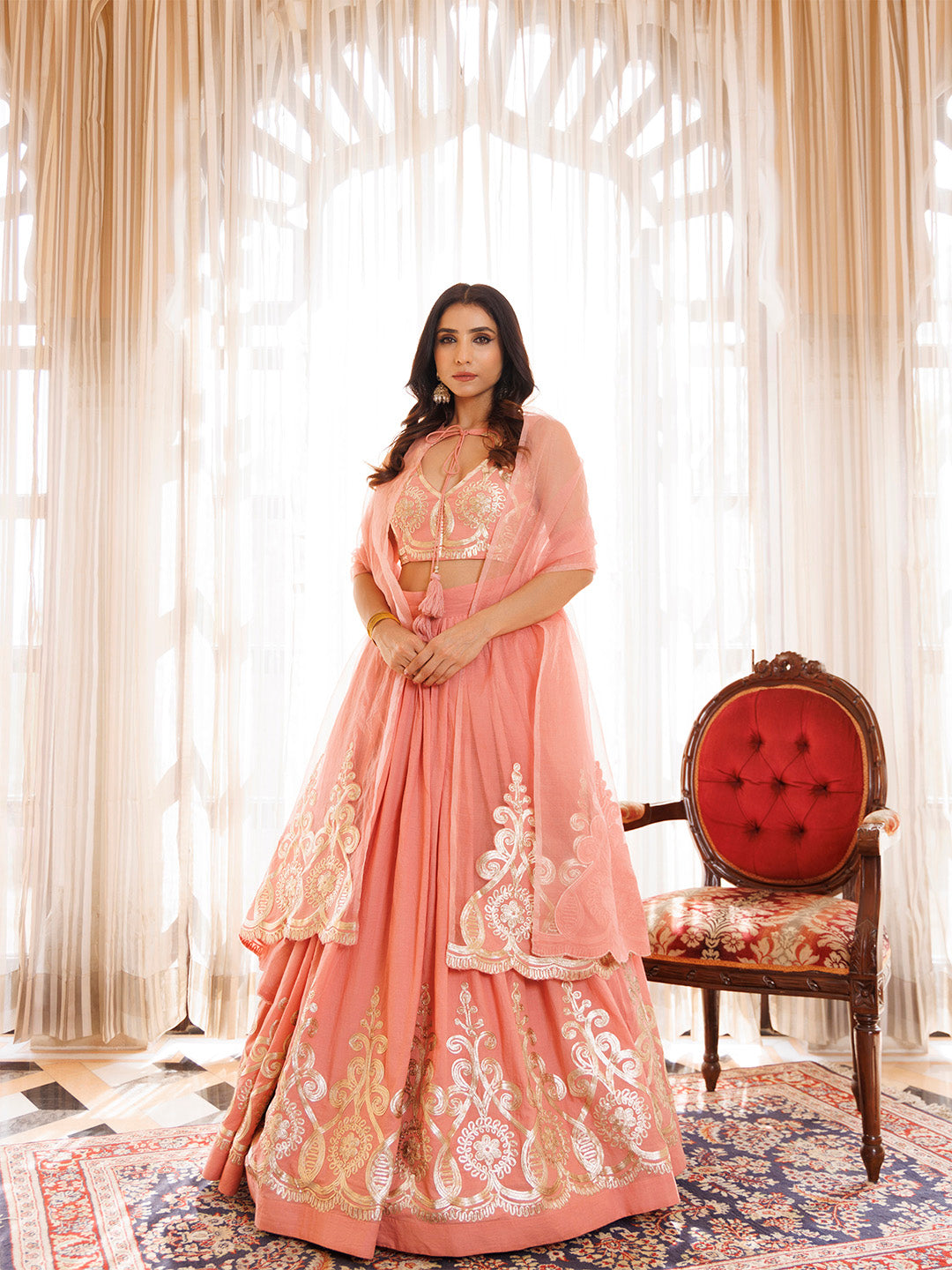 Peony Pink Cotton Embroidered Lehenga Set BY RAGAVI