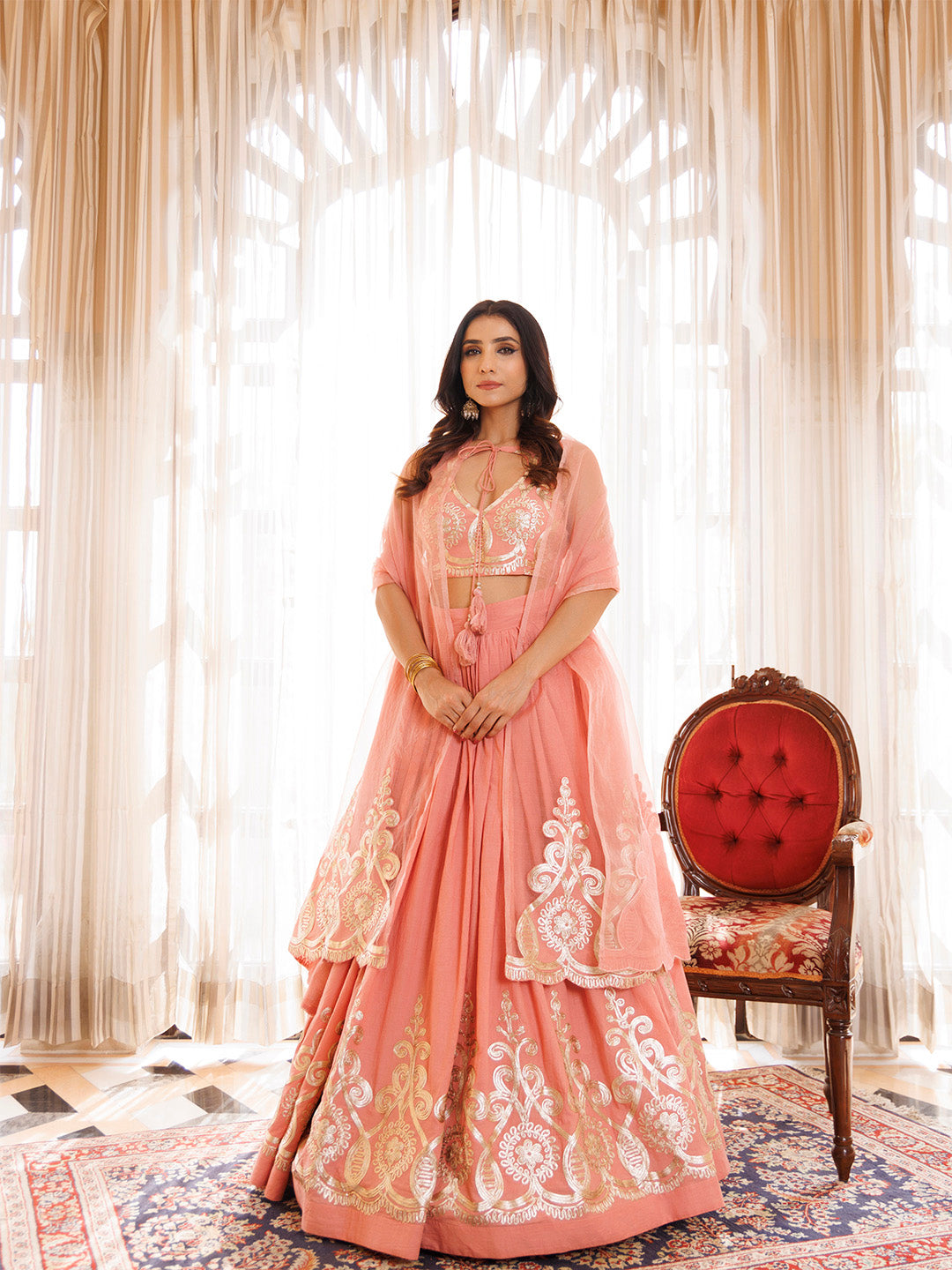 Peony Pink Cotton Embroidered Lehenga Set