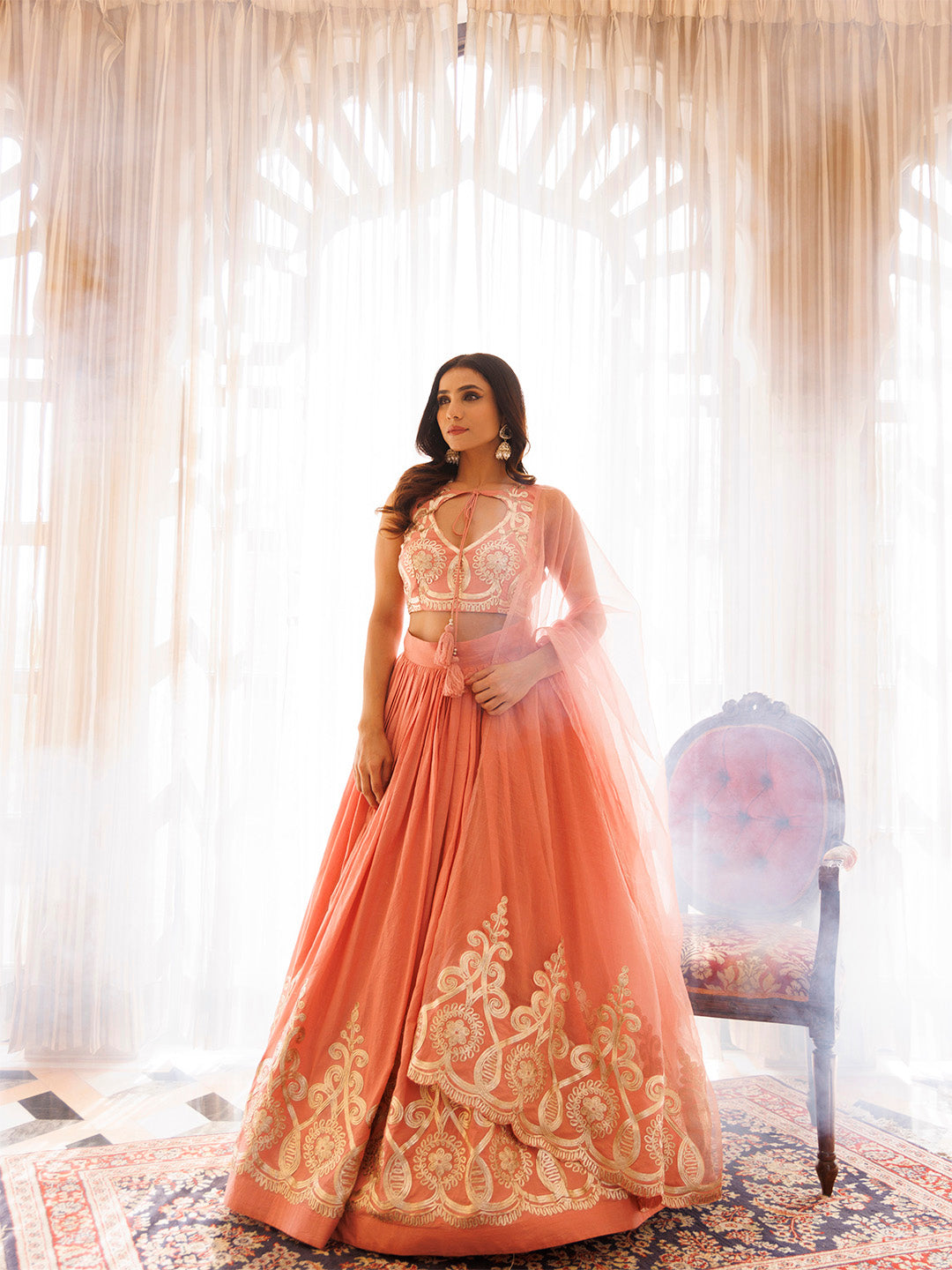 Peony Pink Cotton Embroidered Lehenga Set BY RAGAVI