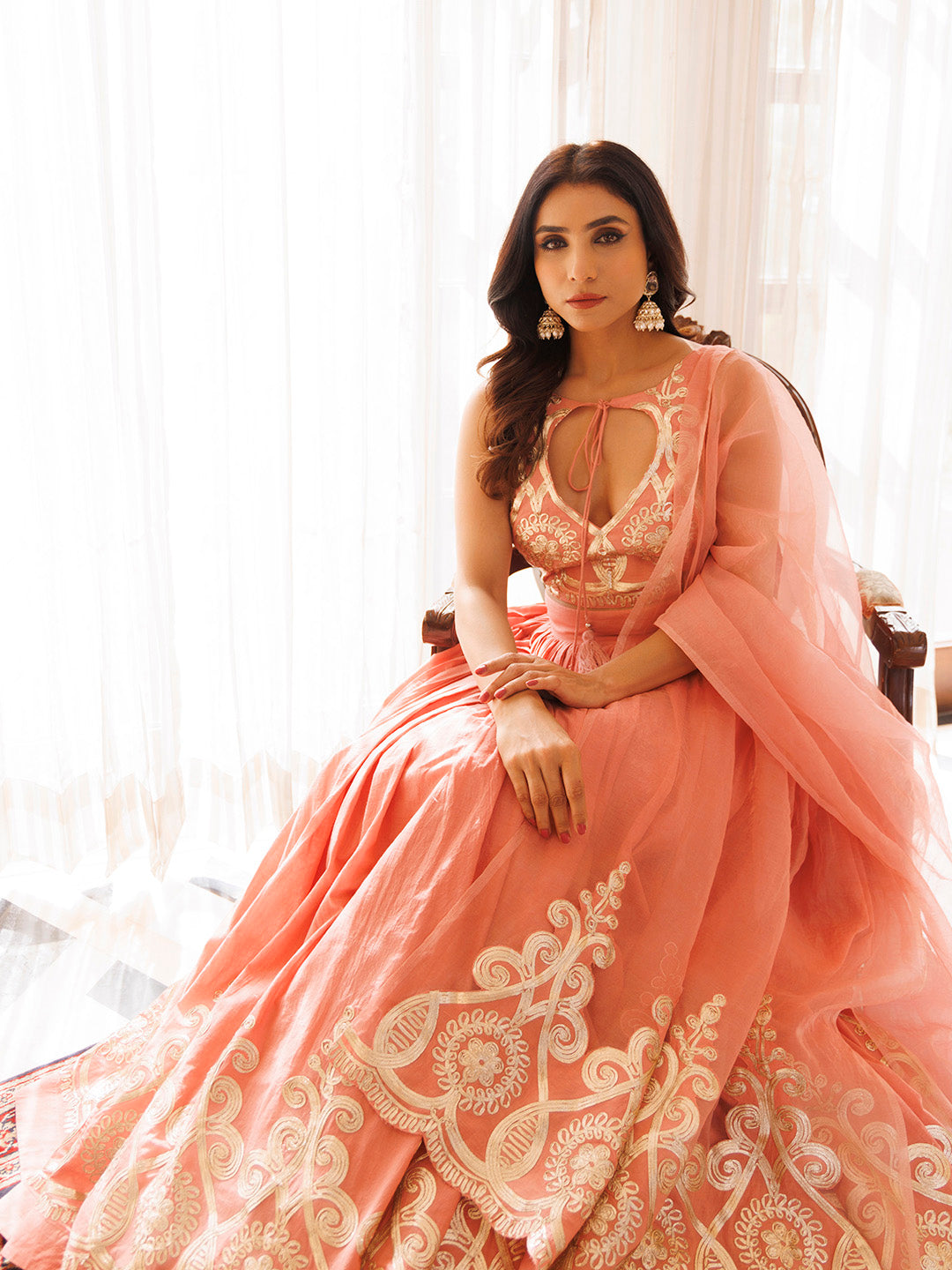 Peony Pink Cotton Embroidered Lehenga Set BY RAGAVI