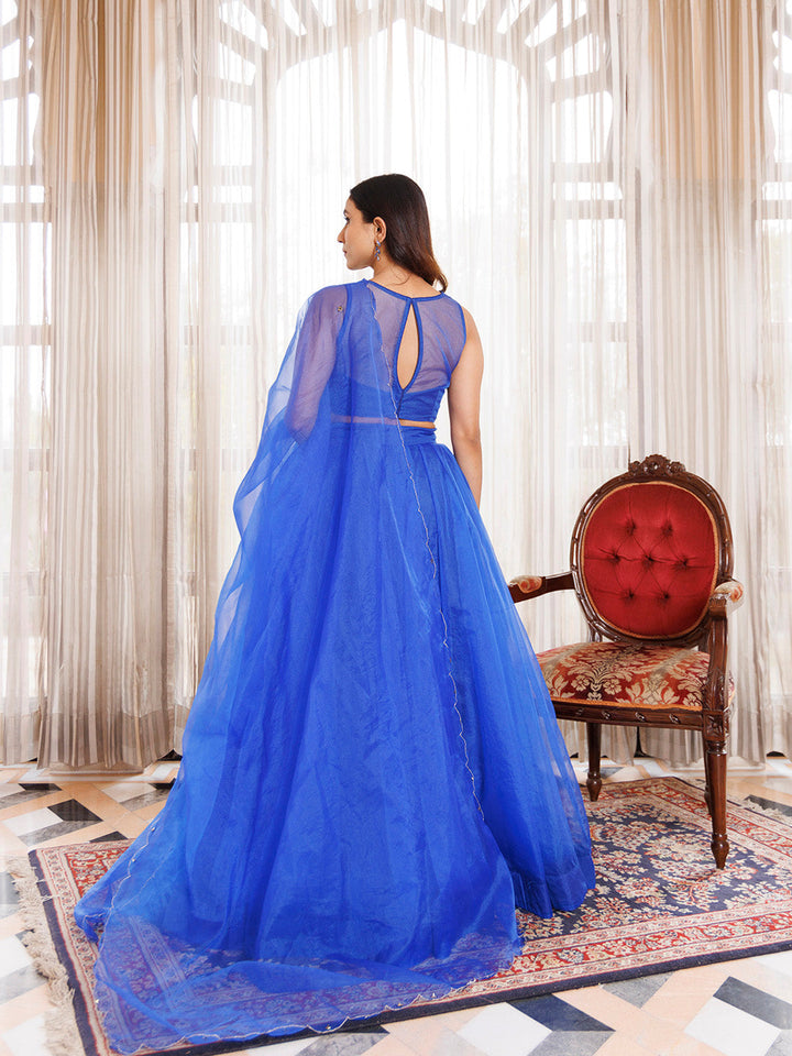 Dazzle Blue Organza Lehenga Set BY RAGAVI